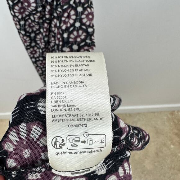 Free People Brielle Midi Dress Mesh Ruched Floral Side Slit Black Combo XS NWT - Picture 8 of 11